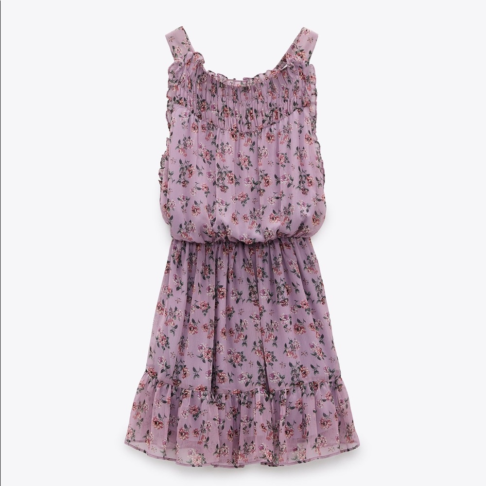 Zara Lilac Floral Smocked Mini Dress, s